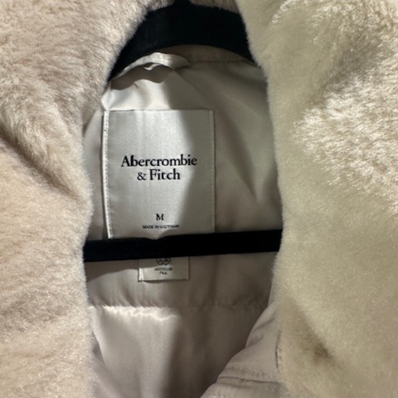 Abercrombie & Fitch Sherpa Teddy Coat | Cream Faux Shearling Zip Jacket Size M - Picture 2 of 4